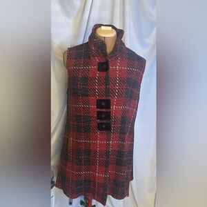 Plaid Sleeveless Coat Vest / Longline Holiday Vest / Duster Vest – Size Large”